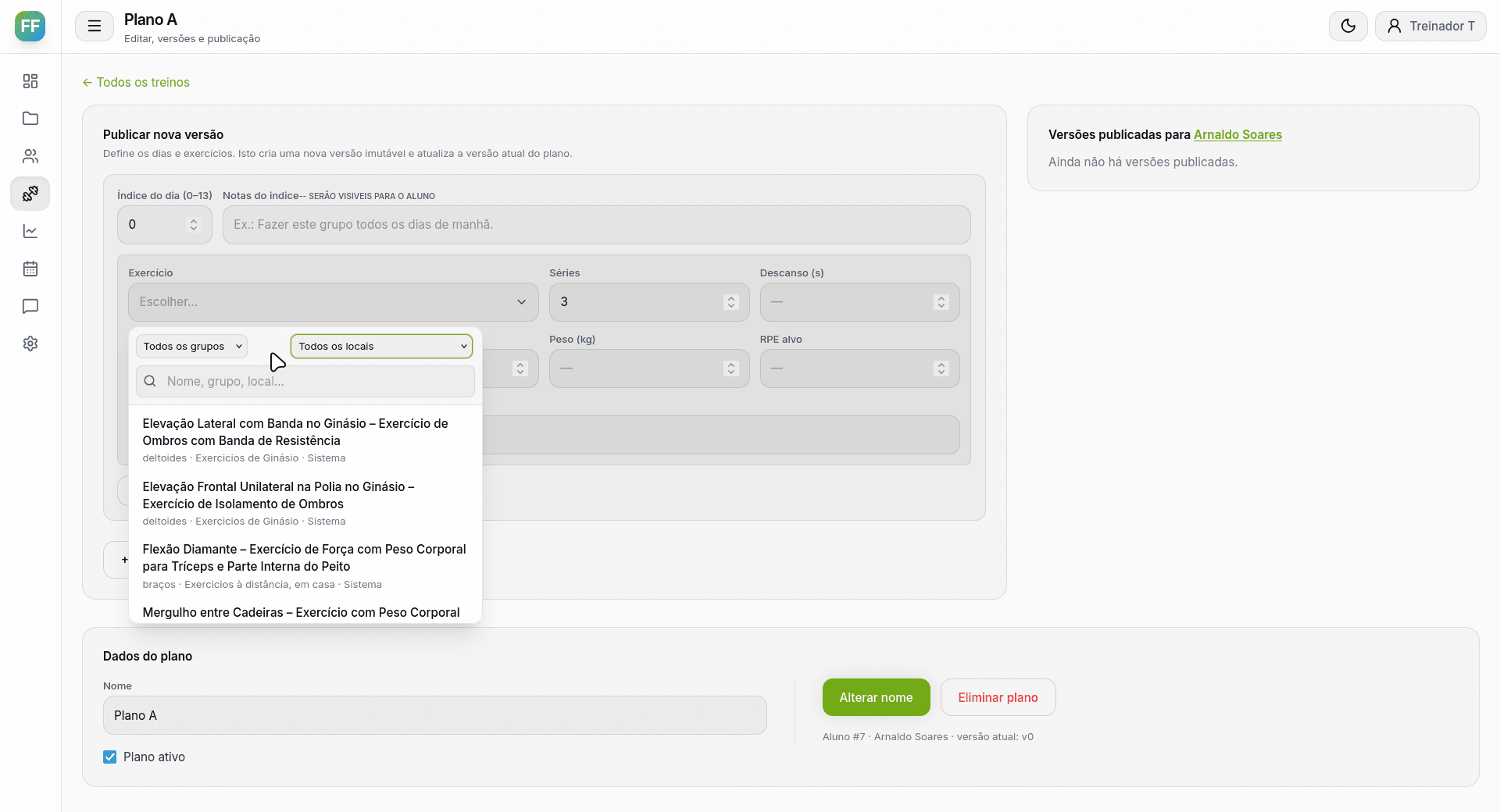 Criação de plano de treino no FitForge